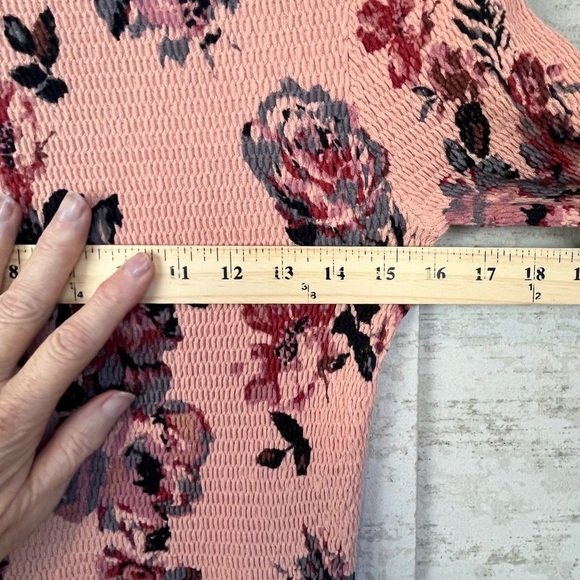 Zara Pink Floral Smocked Top Medium Boho Ruffled Mock Neck and Hem Cottagecore - Picture 12 of 15